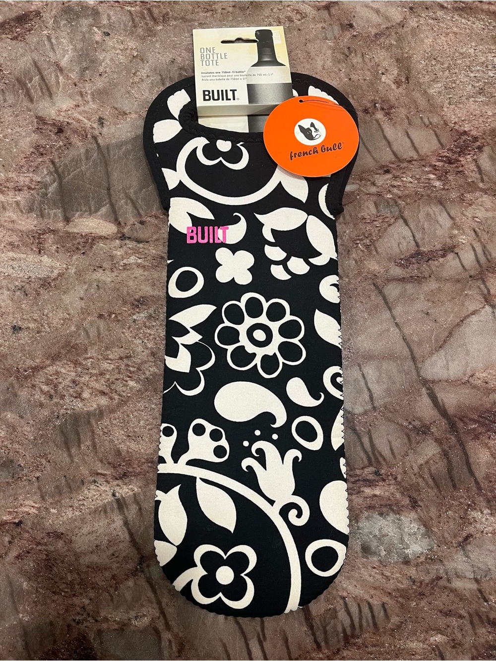 NWT BUILT NY x French Bull One Bottle Tote Neoprene - Black & White Floral